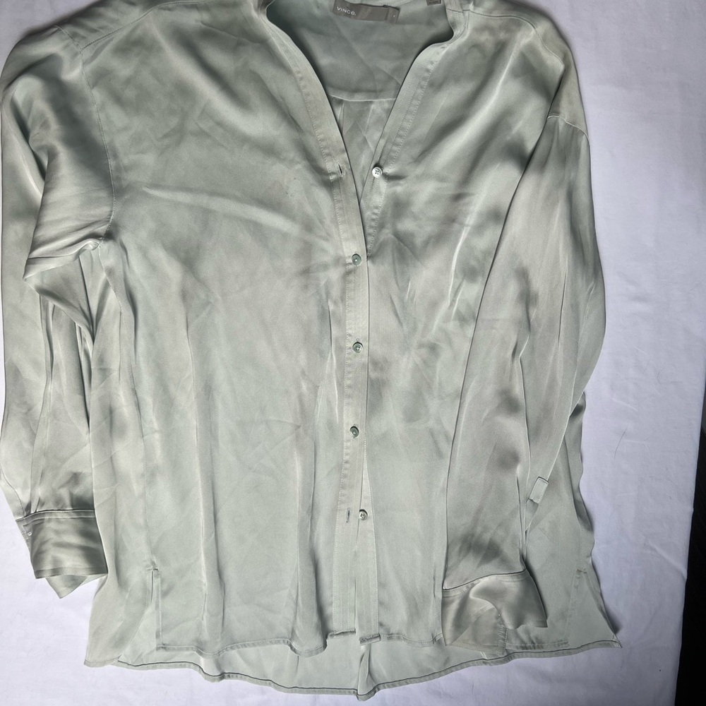 Vince Sage Green Silk Button Down Shirt